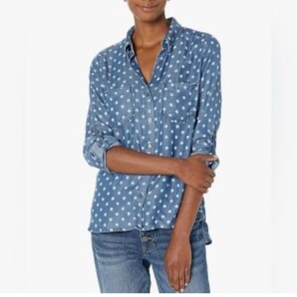 Kut from the Kloth Soft Denim Polka Dot Shirt Medium - Picture 1 of 4